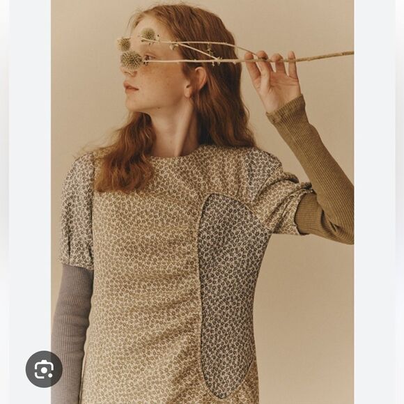 Wnderkammer Floral Jacquard Dress Light Khaki Long Sleeves Size Large NWT - Picture 2 of 15